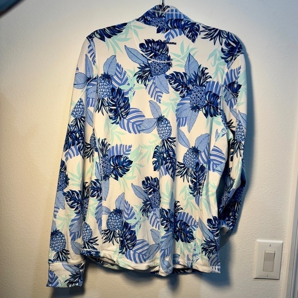 Tommy Bahama Women's Tropical Blue Floral Print Half zip Pullover - Size: Large - Picture 3 of 9